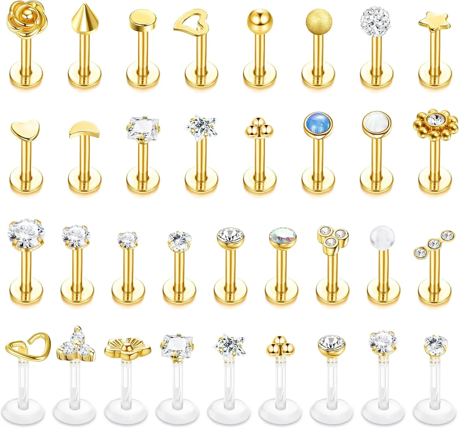 Sanfenly Lip Rings for Women Men 16G Medusa Labret Lip Piercing Jewelry 6MM 8MM Lip Ring Studs Silver Gold Black Rose Gold Tragus Helix Cartilage Earrings