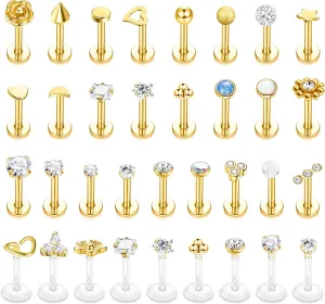 Sanfenly Lip Rings for Women Men 16G Medusa Labret Lip Piercing Jewelry 6MM 8MM Lip Ring Studs Silver Gold Black Rose Gold Tragus Helix Cartilage Earrings