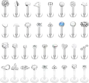 Sanfenly Lip Rings for Women Men 16G Medusa Labret Lip Piercing Jewelry 6MM 8MM Lip Ring Studs Silver Gold Black Rose Gold Tragus Helix Cartilage Earrings