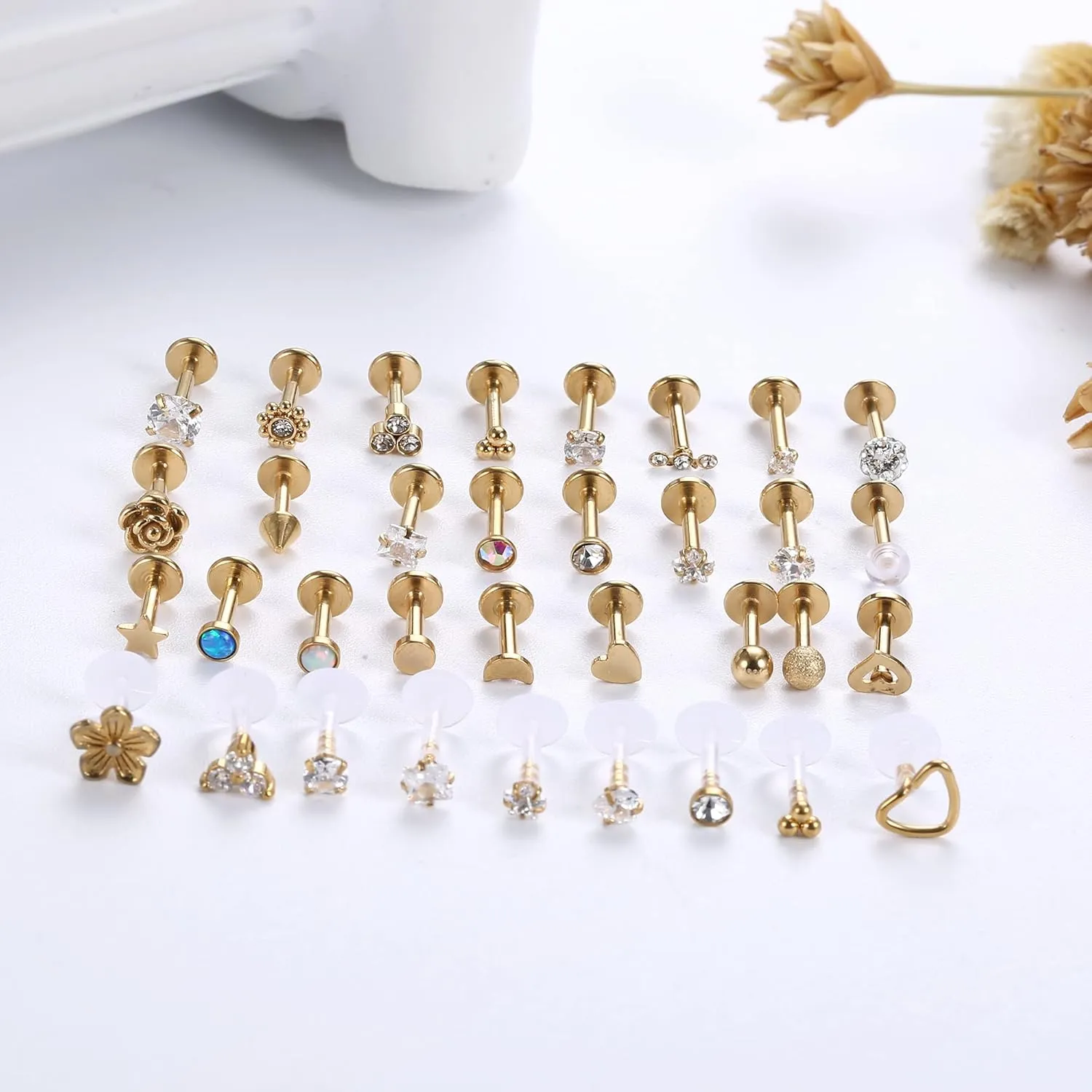 Sanfenly Lip Rings for Women Men 16G Medusa Labret Lip Piercing Jewelry 6MM 8MM Lip Ring Studs Silver Gold Black Rose Gold Tragus Helix Cartilage Earrings