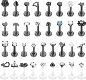 Sanfenly Lip Rings for Women Men 16G Medusa Labret Lip Piercing Jewelry 6MM 8MM Lip Ring Studs Silver Gold Black Rose Gold Tragus Helix Cartilage Earrings