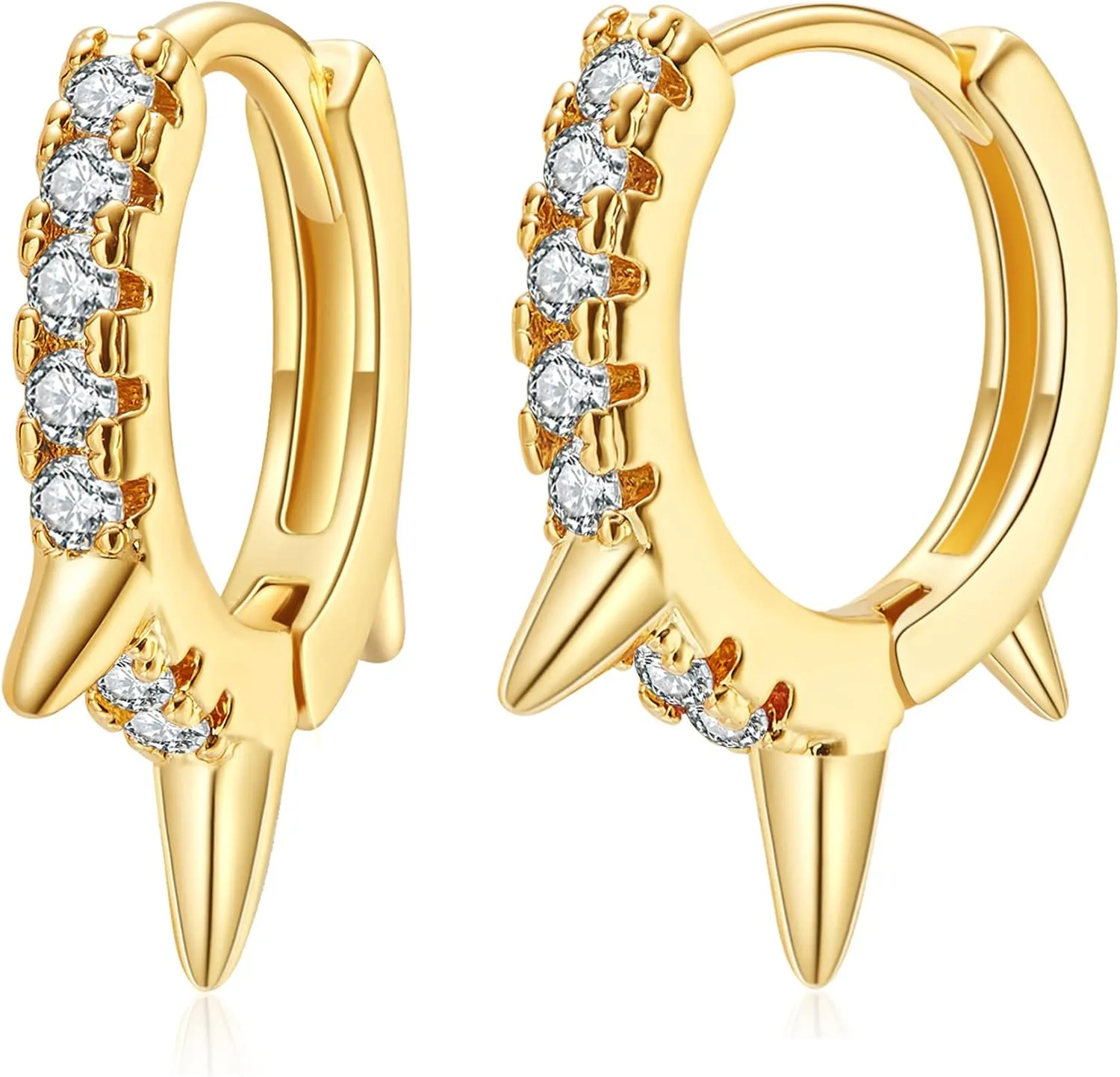 SANNYRA Spike Earrings for Women, Small Huggie Hoop Earrings 14K Gold Plated Hypoallergenic Minimalist Ear Jewelry