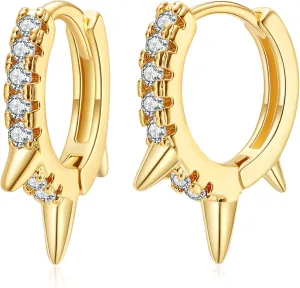 SANNYRA Spike Earrings for Women, Small Huggie Hoop Earrings 14K Gold Plated Hypoallergenic Minimalist Ear Jewelry