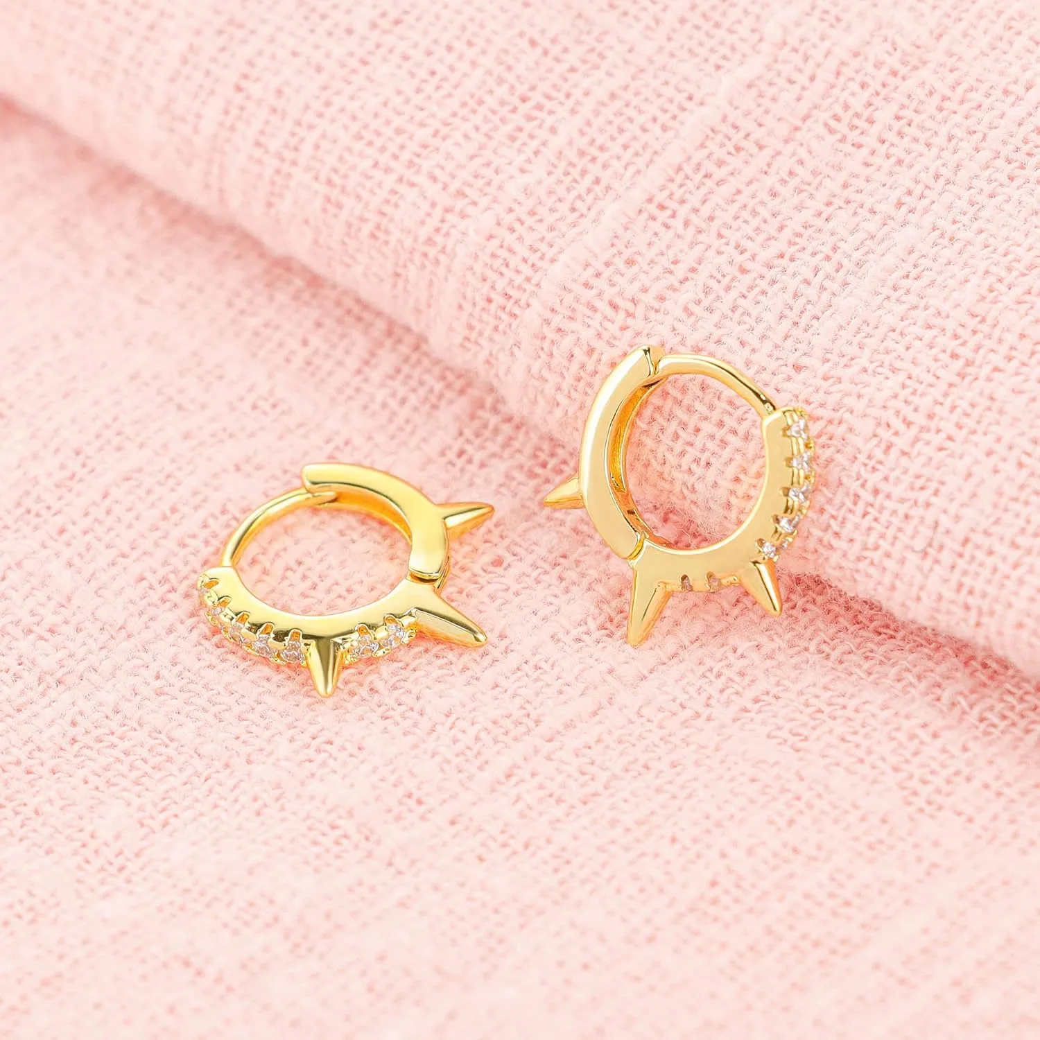 SANNYRA Spike Earrings for Women, Small Huggie Hoop Earrings 14K Gold Plated Hypoallergenic Minimalist Ear Jewelry