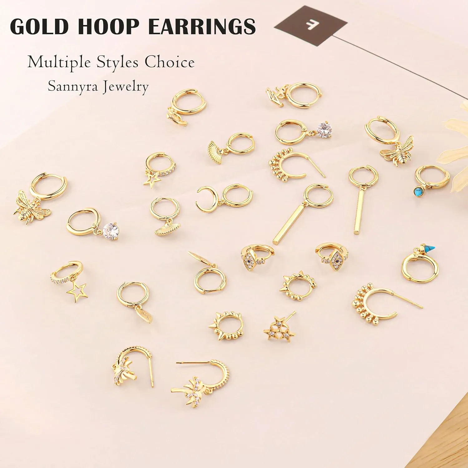 SANNYRA Spike Earrings for Women, Small Huggie Hoop Earrings 14K Gold Plated Hypoallergenic Minimalist Ear Jewelry
