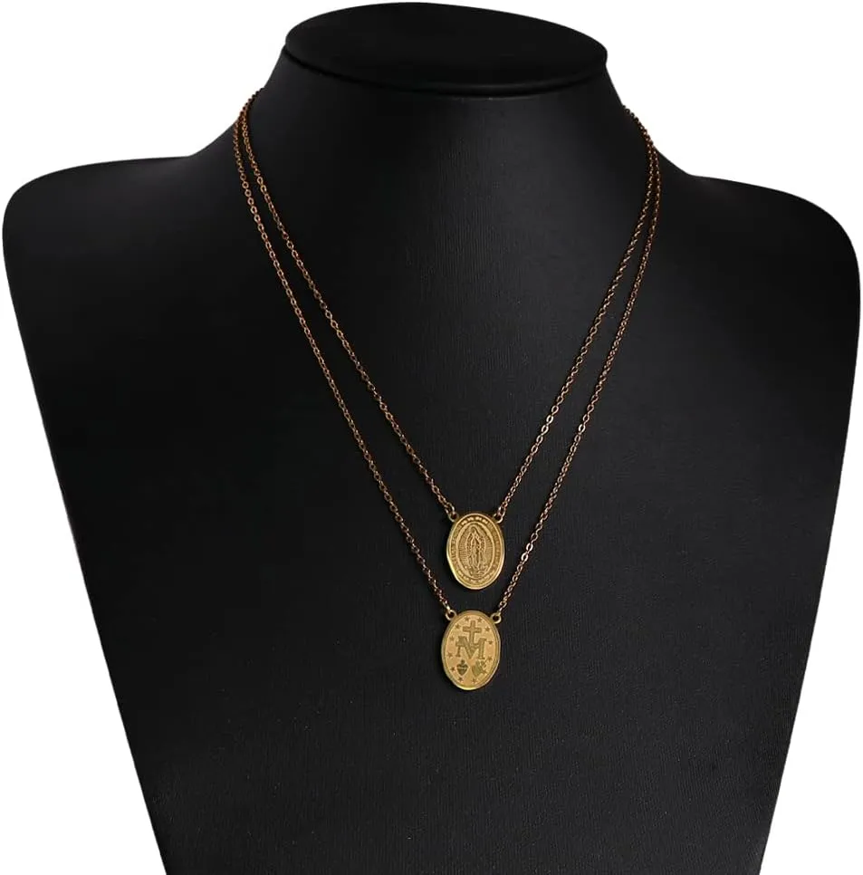Scapulars Catholic Necklace, Our Lady of Mount Carmel Medals & I Sacred Heart of Jesus Stainless Steel Scapular Necklace for Women & Men, Escapularios Catolicos, Religious Gift