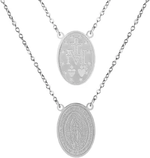 Scapulars Catholic Necklace, Our Lady of Mount Carmel Medals & I Sacred Heart of Jesus Stainless Steel Scapular Necklace for Women & Men, Escapularios Catolicos, Religious Gift