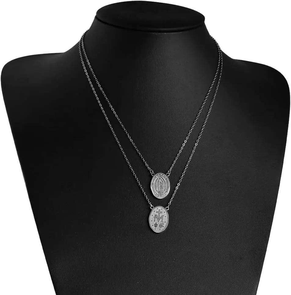 Scapulars Catholic Necklace, Our Lady of Mount Carmel Medals & I Sacred Heart of Jesus Stainless Steel Scapular Necklace for Women & Men, Escapularios Catolicos, Religious Gift