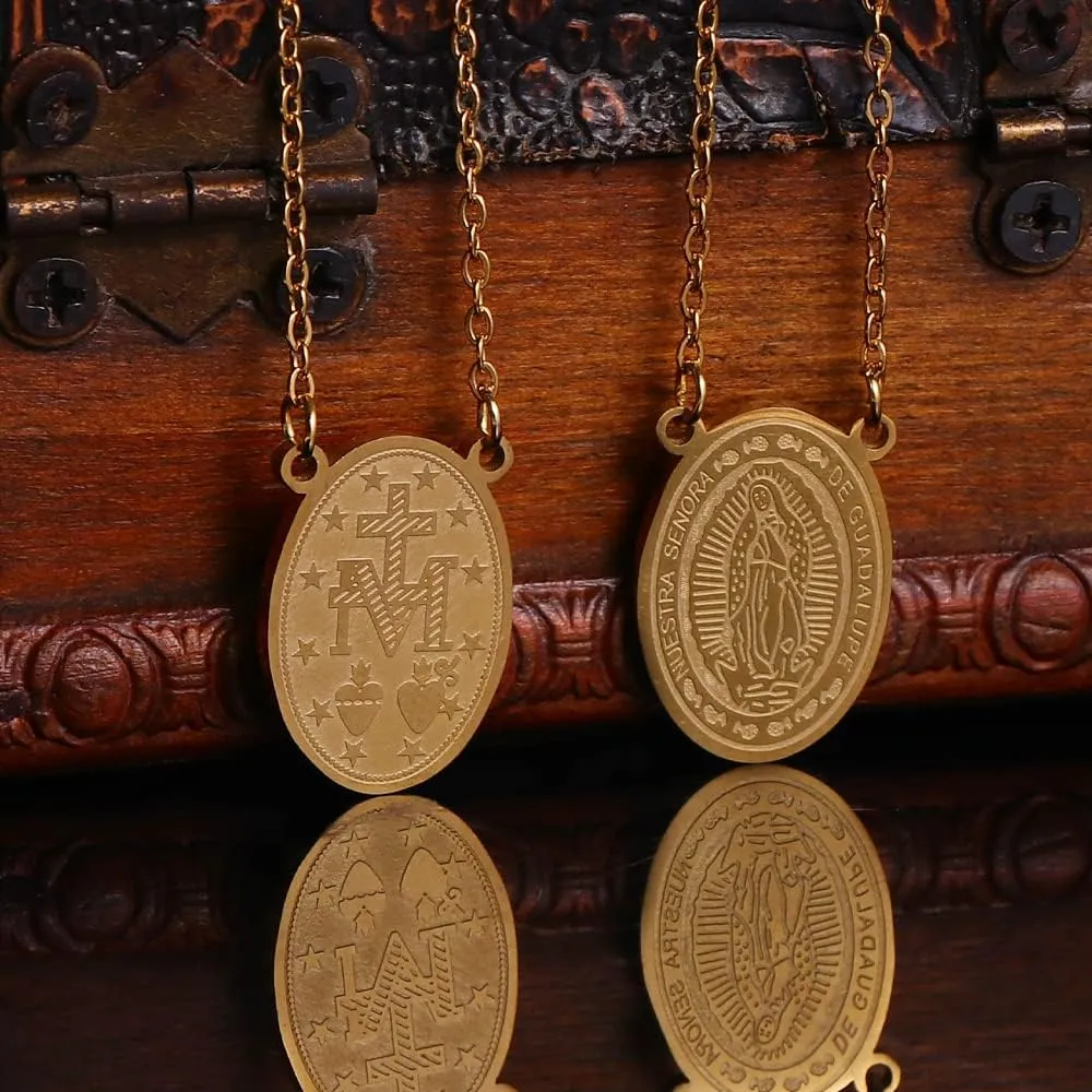 Scapulars Catholic Necklace, Our Lady of Mount Carmel Medals & I Sacred Heart of Jesus Stainless Steel Scapular Necklace for Women & Men, Escapularios Catolicos, Religious Gift