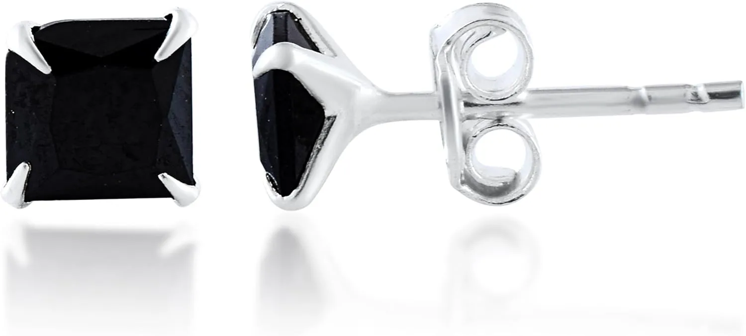 Sechi Solid 925 Sterling Silver Black Cubic Zirconia Stud Earrings for Women Hypoallergenic Cartilage Helix Jewelry (4 Prong Set)