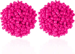 Seed Beaded Stud Earrings Beaded for Women Hypoallergenic Bohemian Statement Cluster Rainbow Seed Beads Big Round Earrings