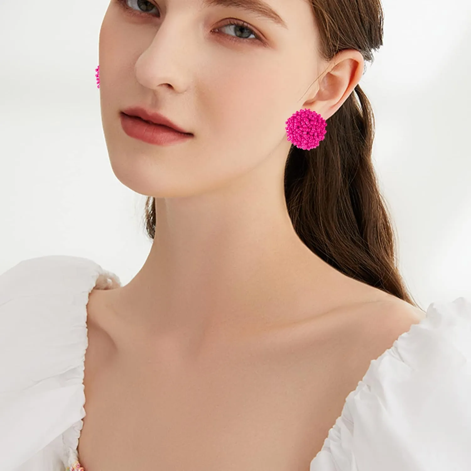 Seed Beaded Stud Earrings Beaded for Women Hypoallergenic Bohemian Statement Cluster Rainbow Seed Beads Big Round Earrings