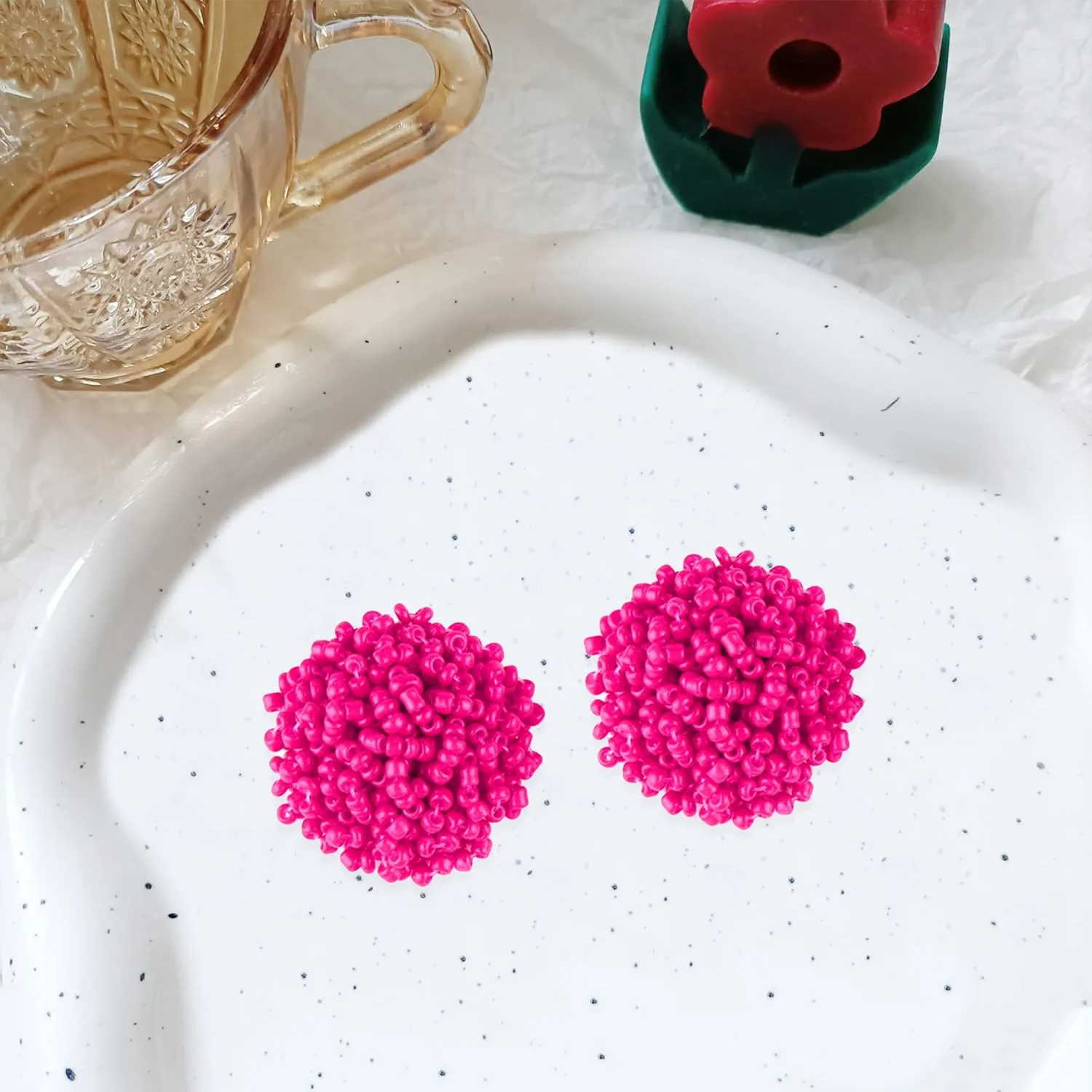 Seed Beaded Stud Earrings Beaded for Women Hypoallergenic Bohemian Statement Cluster Rainbow Seed Beads Big Round Earrings
