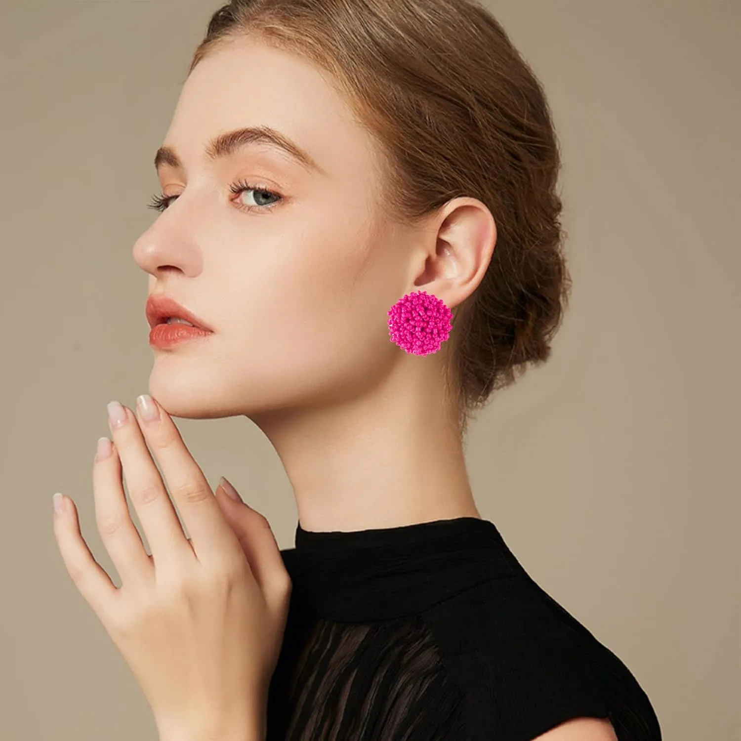 Seed Beaded Stud Earrings Beaded for Women Hypoallergenic Bohemian Statement Cluster Rainbow Seed Beads Big Round Earrings
