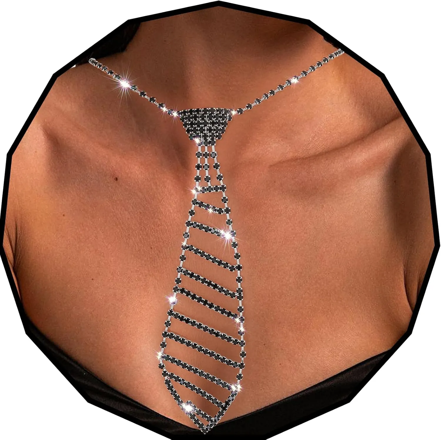 Sethexy Sparkly Rhinestone Necklace Tie Crystal Bling Choker Necklaces Costume Jewelery Accessories for Women