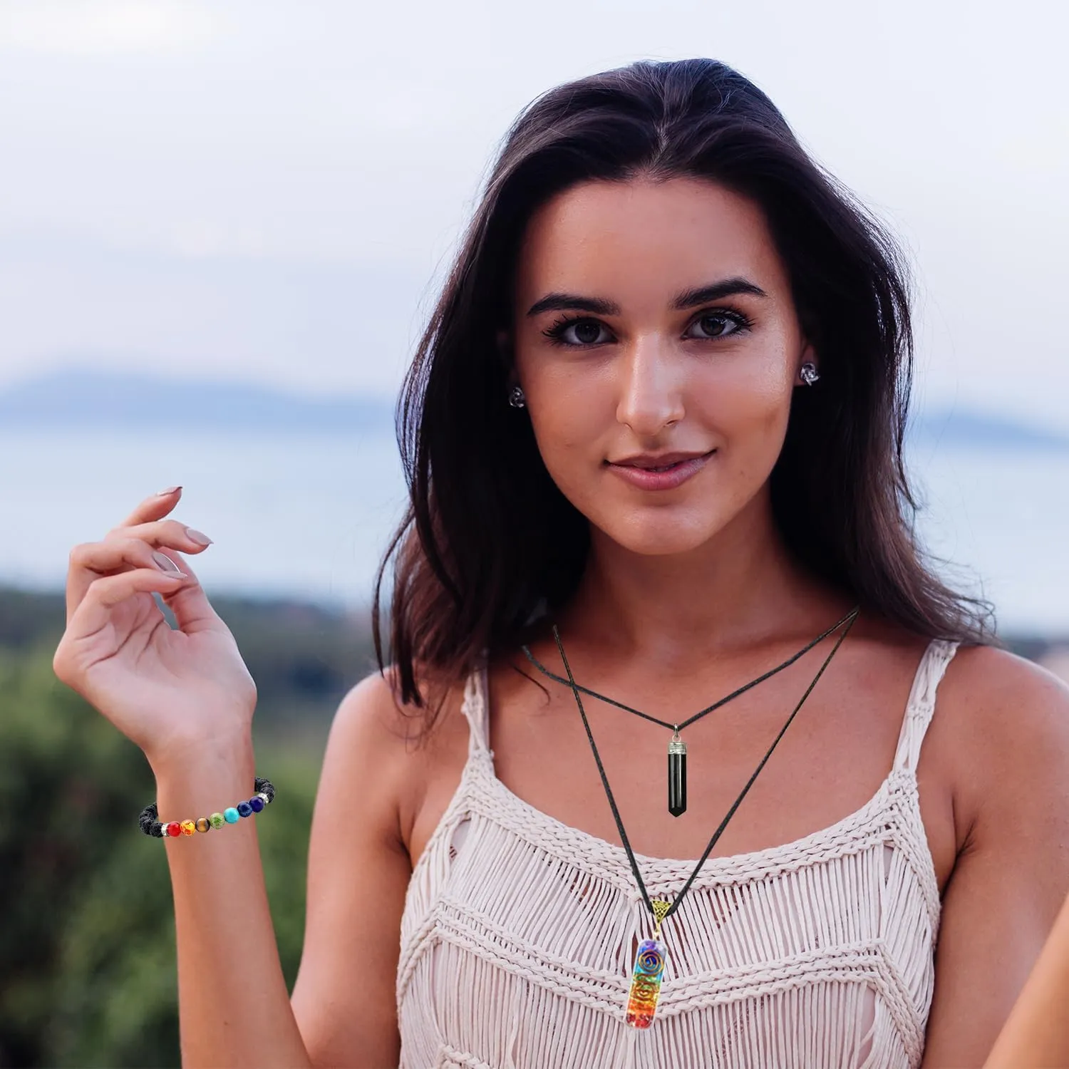 Seven Chakra Pipe Pendant Necklace, 7 Chakra Necklace, Chakra Crystal Pendant Jewelry for Women & Men, Self-Healing Handmade Chakra Pendant & Necklace for Reiki & Meditation