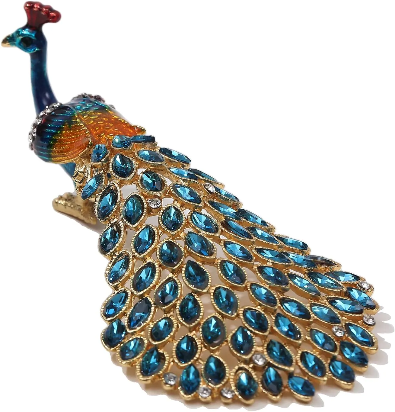 SEVENBEES Enameled Peacock Jewelry Box - Hand-Painted Collectible Figurine with Crystal Rhinestones, Ideal for Rings and Earrings, Perfect for Women and Girls
