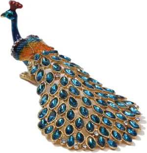 SEVENBEES Enameled Peacock Jewelry Box - Hand-Painted Collectible Figurine with Crystal Rhinestones, Ideal for Rings and Earrings, Perfect for Women and Girls