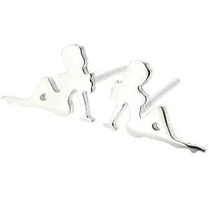 Sexy Lady Mud Flap Trucker Girl Sterling Silver Stud Earrings Handmade in USA