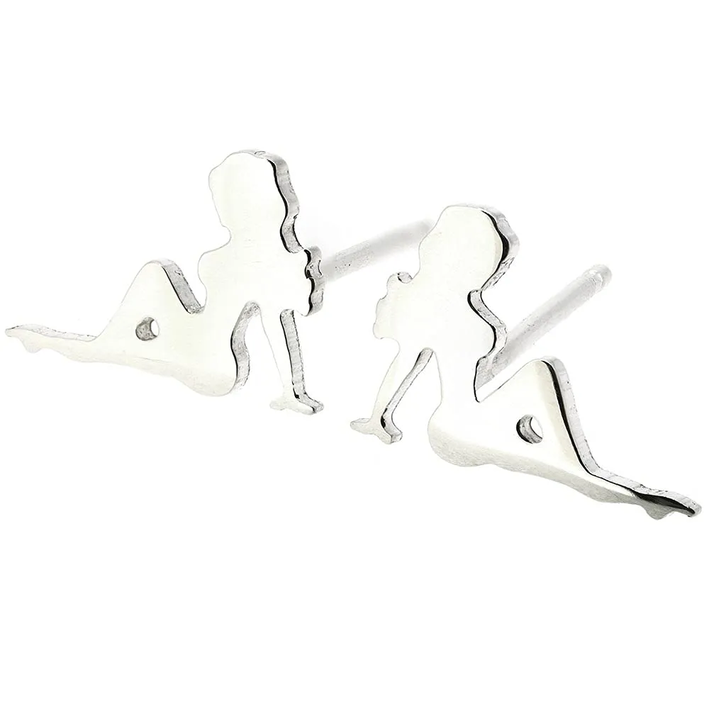 Sexy Lady Mud Flap Trucker Girl Sterling Silver Stud Earrings Handmade in USA