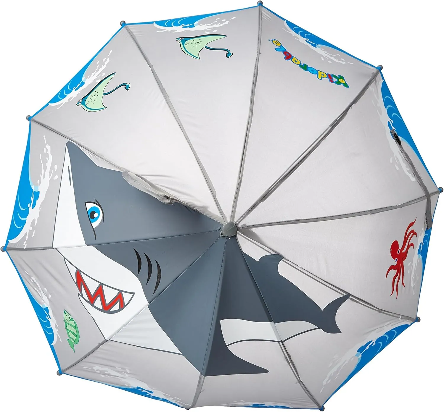 Shark Grey Umbrella for Boys w/Fun Hammerhead Handle, Pop-Up Fin, Ocean Trim