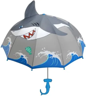 Shark Grey Umbrella for Boys w/Fun Hammerhead Handle, Pop-Up Fin, Ocean Trim