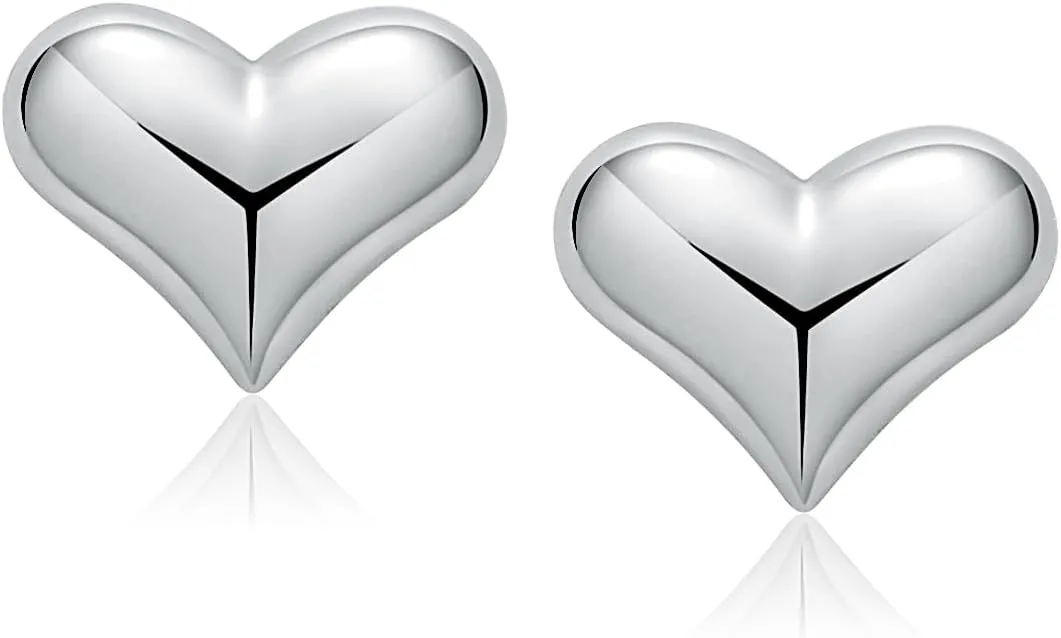 Shining Big Heart Stud Earrings, Dainty Heart Design, Hypoallergenic Metal, Gift for Her