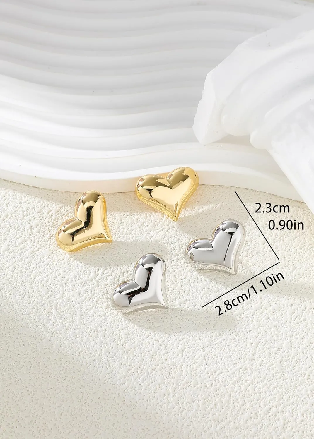 Shining Big Heart Stud Earrings, Dainty Heart Design, Hypoallergenic Metal, Gift for Her