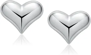 Shining Big Heart Stud Earrings, Dainty Heart Design, Hypoallergenic Metal, Gift for Her
