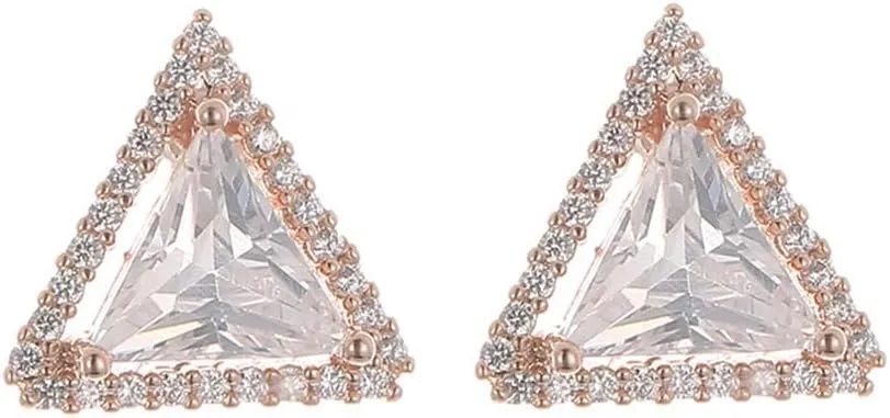 Shiny Crystal Triangle Cartilage Stud Earrings for Women Geometry Cubic Zirconia Rhinestone Studs Earrings Minimalist Statement Lightweight Jewelry