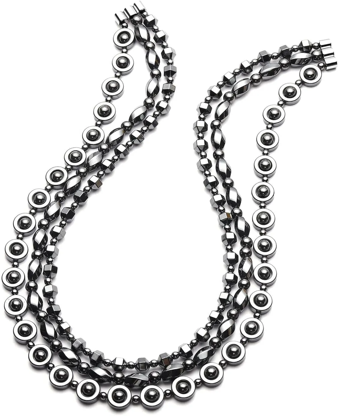 Shop LC Hematite Necklace - Set of 3 Multi Strand Beaded Necklace - Layered Statement Necklaces for Women Bead - 20" Length - Costume Jewelry Birthday Gifts for Women