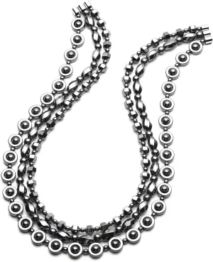 Shop LC Hematite Necklace - Set of 3 Multi Strand Beaded Necklace - Layered Statement Necklaces for Women Bead - 20" Length - Costume Jewelry Birthday Gifts for Women