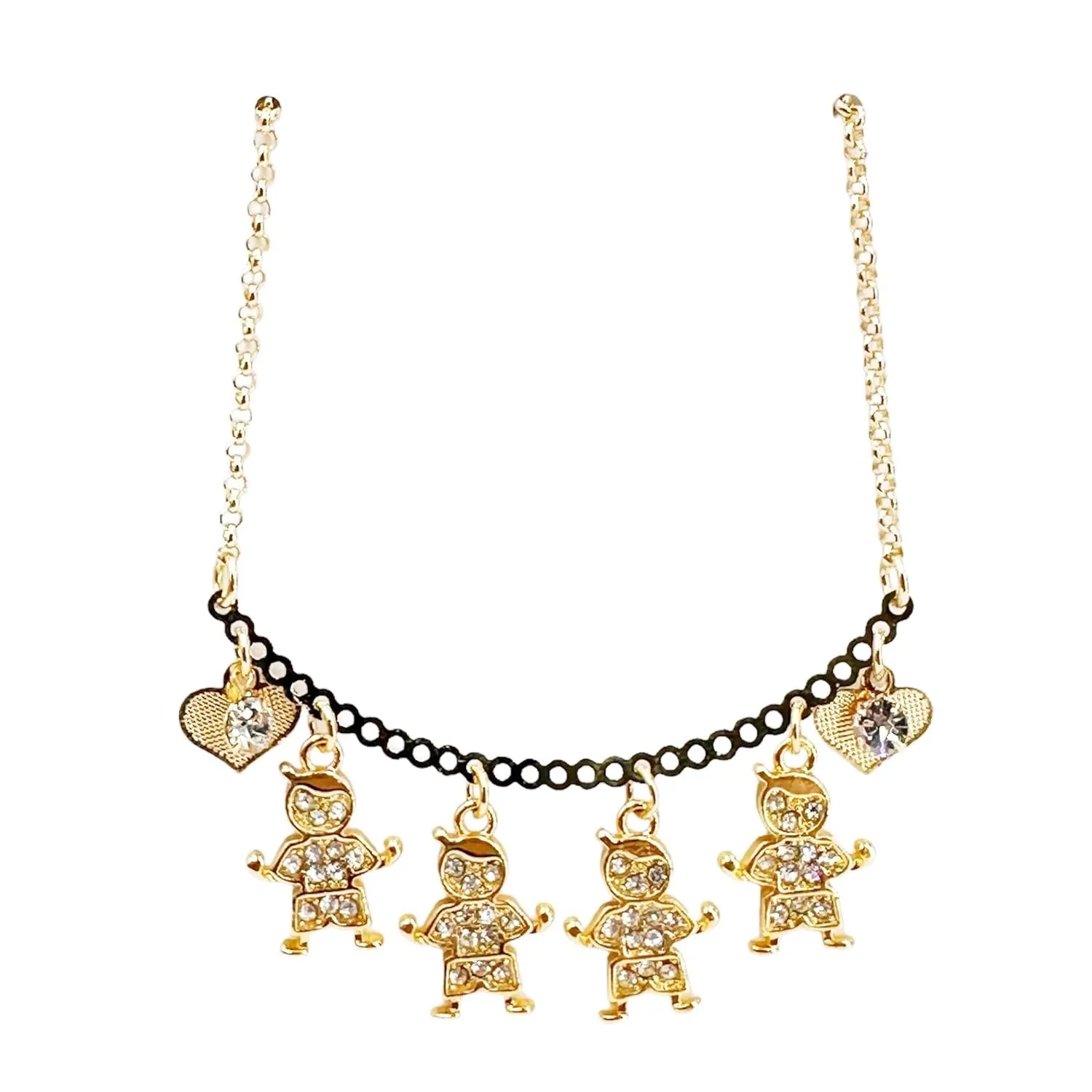 SIFRIMANIA Personalized Children's Charm Choker Necklace, Boys or Girls Customizable Pendants, Growing Family Jewelry for Women (4 Boys)