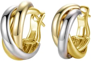 Silver and Gold Triple Hoops Earrings for Women Twist Braided Trendy Two Tone Hoop 18K Chunky Gold Fashion Earrings Gift
