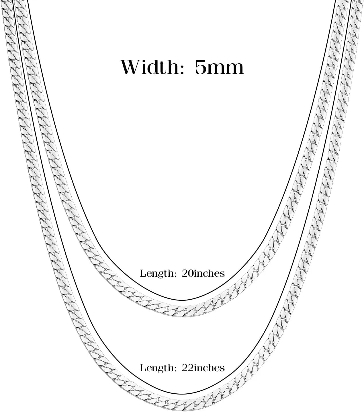 Silver Chain for Men, 3mm/5mm Herringbone Chains for Men Stainless Steel,Mens Necklace Chain 20/22 inch,Gift Box Included