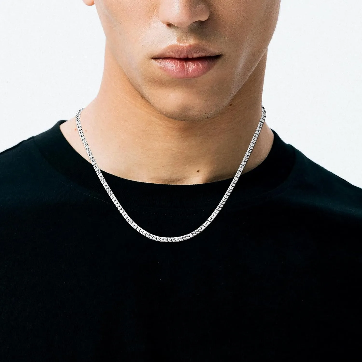 Silver Chain for Men, 3mm/5mm Herringbone Chains for Men Stainless Steel,Mens Necklace Chain 20/22 inch,Gift Box Included