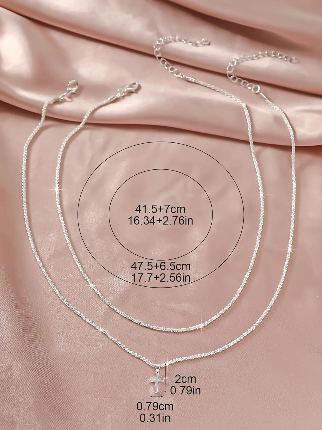 Silver Cross Necklace for Women Dainty Cross Necklace Silver Layered Cross Rhinestones Pendant Necklace Sparkling Zirconia Cross Necklace Shiny Small Cross Necklace Simple Trendy Jewelry