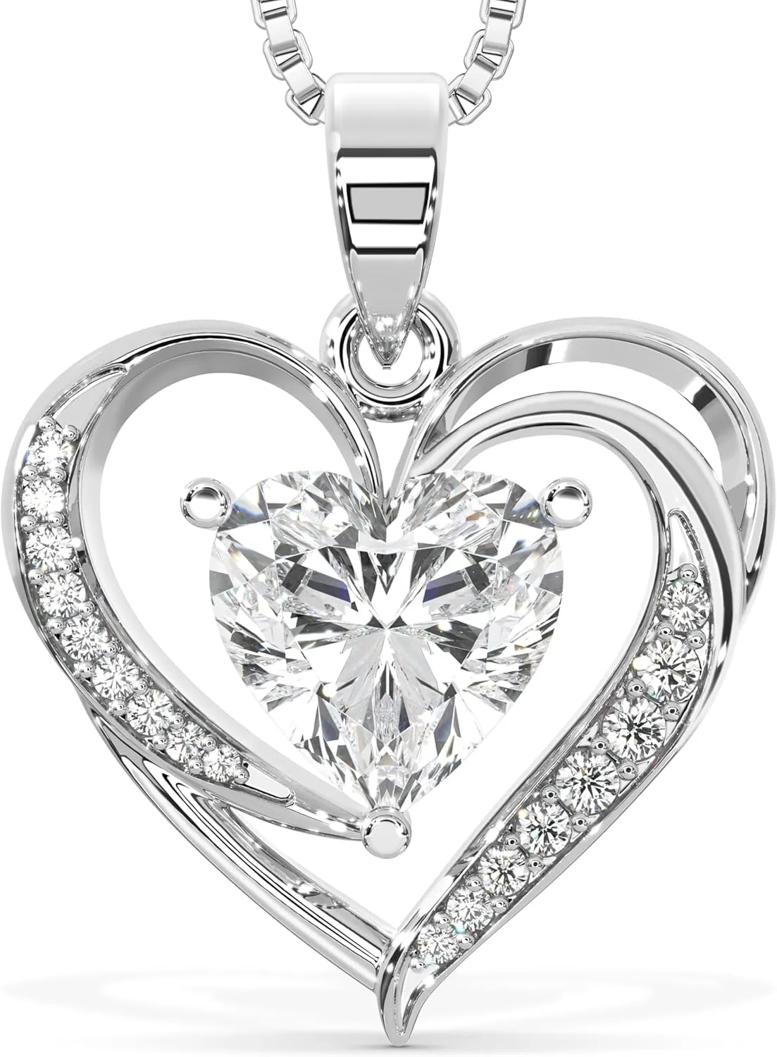 Silver Moissanite Heart Necklace for Women, 1-3ct Romantic Jewelry Gift, Sparkling Pendant for Wife, Girlfriend, Mom  Birthday, Anniversary, Wedding, Mothers Day Gift