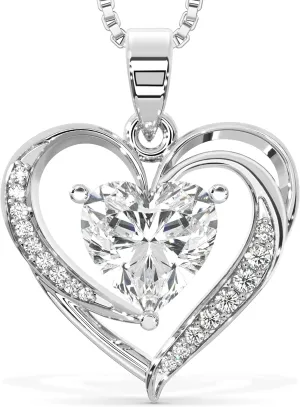 Silver Moissanite Heart Necklace for Women, 1-3ct Romantic Jewelry Gift, Sparkling Pendant for Wife, Girlfriend, Mom  Birthday, Anniversary, Wedding, Mothers Day Gift
