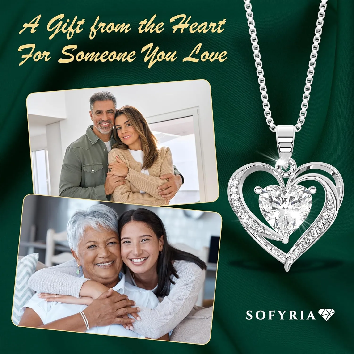 Silver Moissanite Heart Necklace for Women, 1-3ct Romantic Jewelry Gift, Sparkling Pendant for Wife, Girlfriend, Mom  Birthday, Anniversary, Wedding, Mothers Day Gift