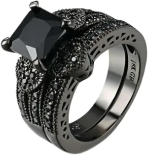 Silver Rings Fashion Couple Black Zircon Ring Black Ring Engagement Rings for Women Couple Wedding Party Silver Rings for Women (Color : Women, Size : 10)