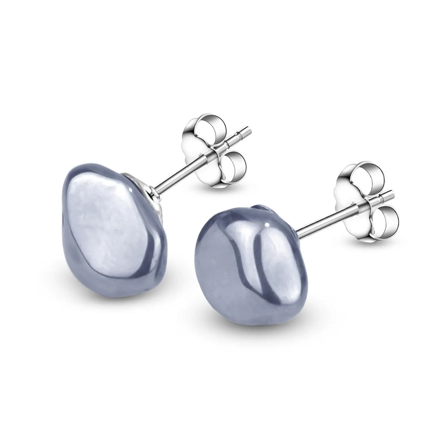 Silver Stud Earrings, Natural Hematite Earrings Stainless Steel Post Earrings for Women, Silver Gemstone Men Stud Earrings