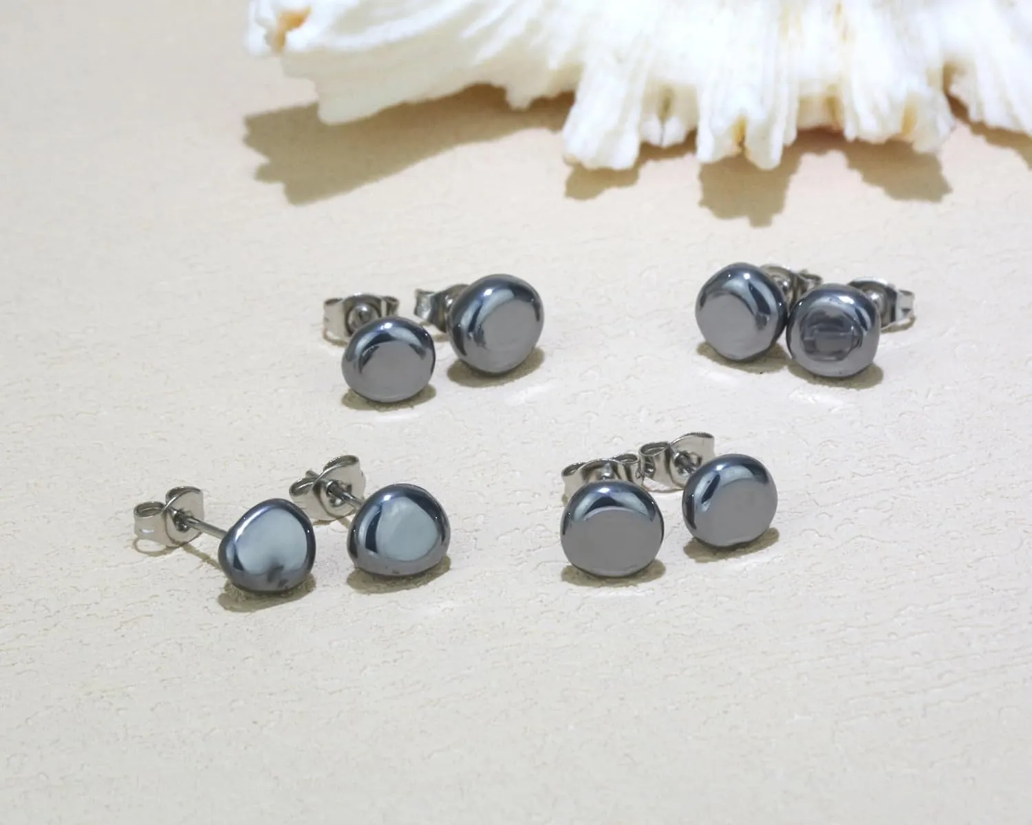 Silver Stud Earrings, Natural Hematite Earrings Stainless Steel Post Earrings for Women, Silver Gemstone Men Stud Earrings