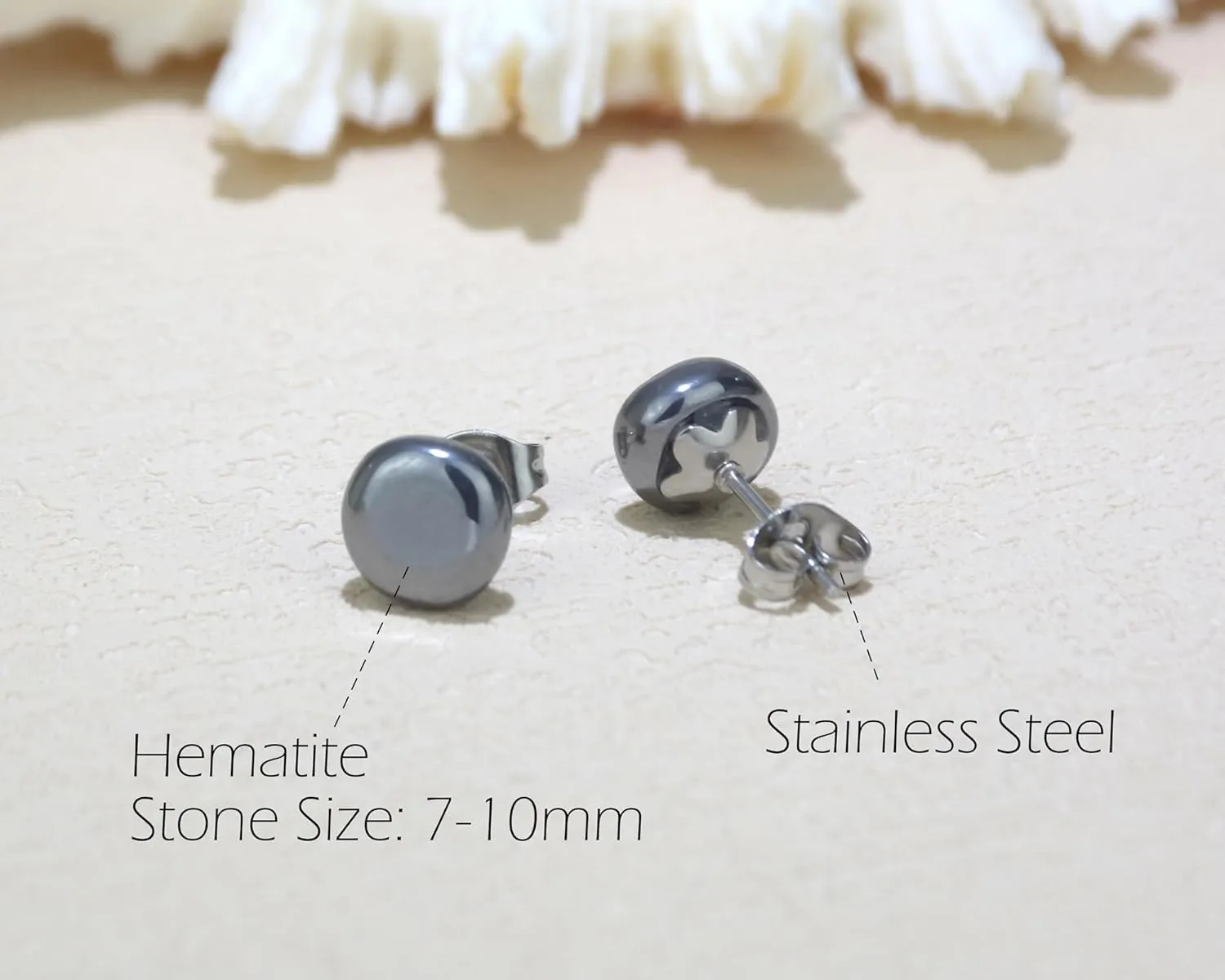 Silver Stud Earrings, Natural Hematite Earrings Stainless Steel Post Earrings for Women, Silver Gemstone Men Stud Earrings