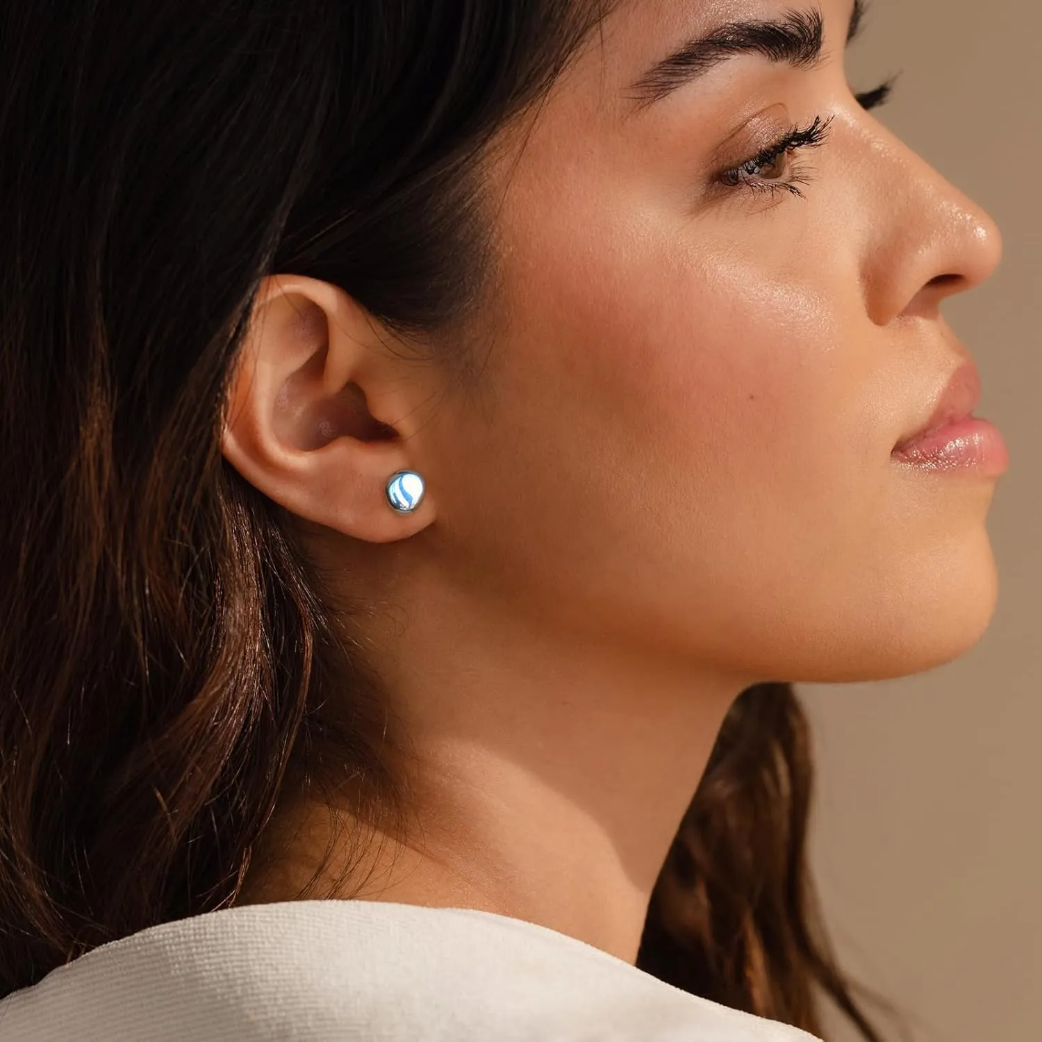 Silver Stud Earrings, Natural Hematite Earrings Stainless Steel Post Earrings for Women, Silver Gemstone Men Stud Earrings