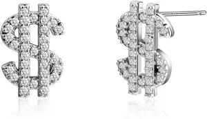Silver Stud Earrings  Unique Dollar Earrings for Women, Hypoallergenic 925 Sterling Silver Minimalist Studs, Everyday Silver Earrings for Gfit