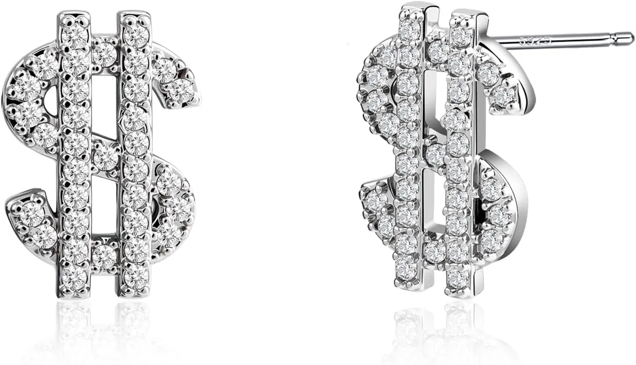 Silver Stud Earrings  Unique Dollar Earrings for Women, Hypoallergenic 925 Sterling Silver Minimalist Studs, Everyday Silver Earrings for Gfit