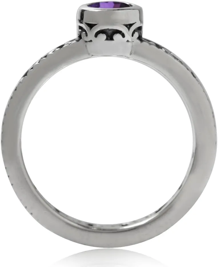 Silvershake Genuine Birthstone Gemstone 925 Sterling Silver Eternity Style Stackable Filigree Ring