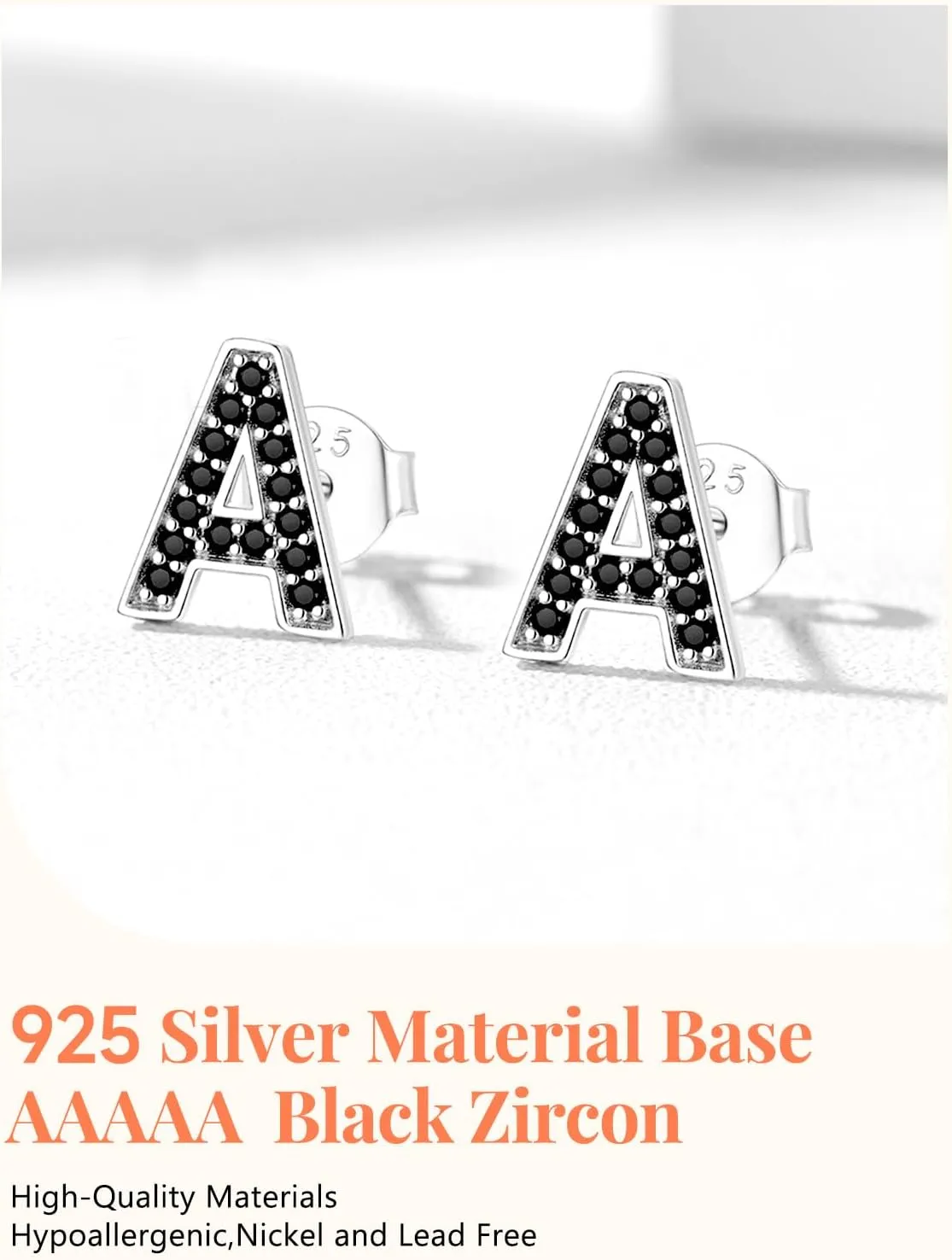 Silvora 925 Sterling Silver Stud Earrings Simple CZ Initial Letter A-Z Studs for Women Girls Sensitive Ears,with Gift Box