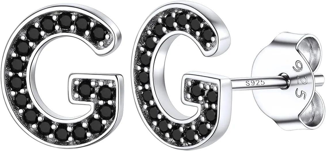 Silvora 925 Sterling Silver Stud Earrings Simple CZ Initial Letter A-Z Studs for Women Girls Sensitive Ears,with Gift Box